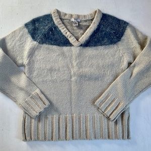 Vintage Mohair Wool Blend Blue Cream Chunky Sweater
